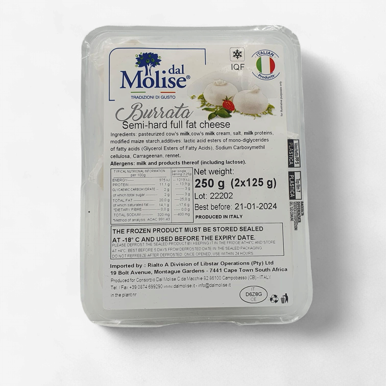 Burrata frozen Italy 2 x 125gr pack